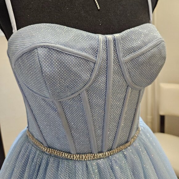 Size 0 light blue sparkle prom dress with corset look top and full ballgown - Picture 3 of 11